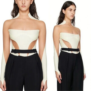 Mugler White Illusion Two Tone Bodysuit EU 46